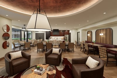 Spacious dining room with comfortable seating