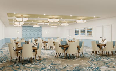Bright dining room with elegant seating and decor