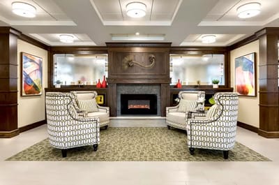 Bright and welcoming common area with seating