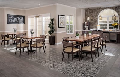 Dining area with tables and comfortable seating