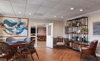Common area with seating and artwork