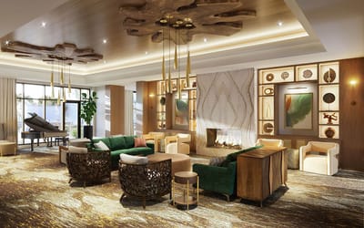 Bright and inviting common area with seating
