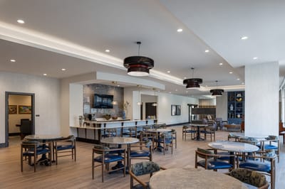 Bright dining area with modern furnishings