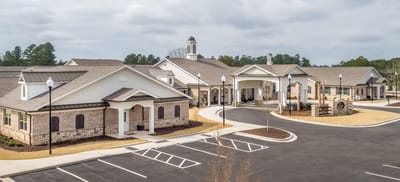 Aerial view of Benton House of Olathe facility entrance