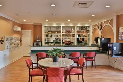 Interior view of a common area with seating and decor