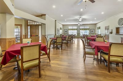 Dining area with tables set for meals