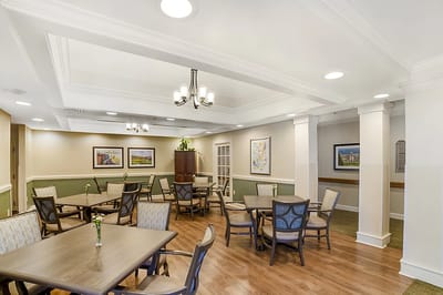 Dining room area with tables and chairs