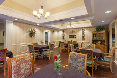 Interior dining area with tables and chairs