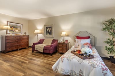 Cozy bedroom interior with warm lighting and decor