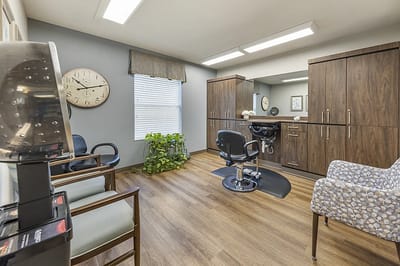 Interior view of a salon space with styling chairs