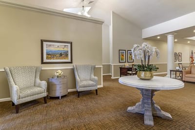 Interior view of a welcoming lounge area in the facility
