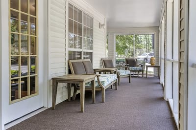 Interior seating area with chairs and tables