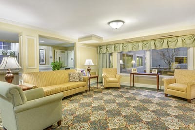 Cozy common area with seating and decorative lighting