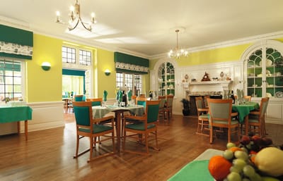 Bright dining room set for a meal