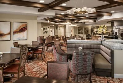 Interior view of a dining area with seating
