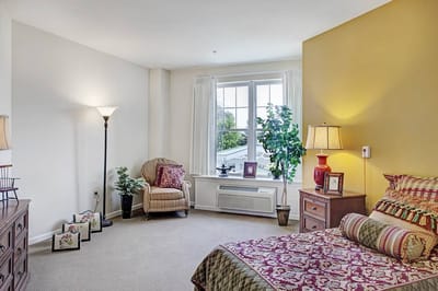Cozy resident room with light decor and natural light