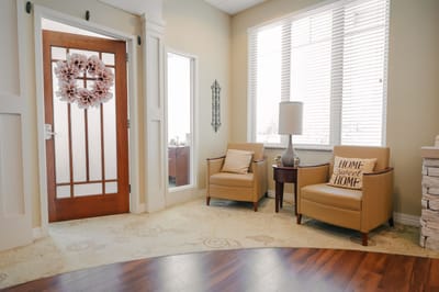 Cozy lobby area with seating and welcoming decor