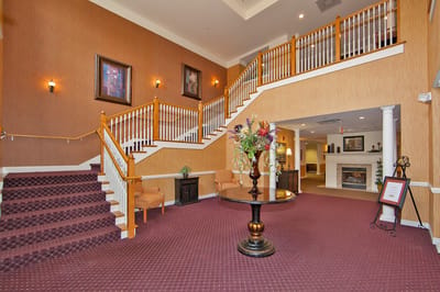 Interior view of the facility's lobby area with stairs