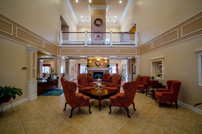 Spacious interior common area with seating