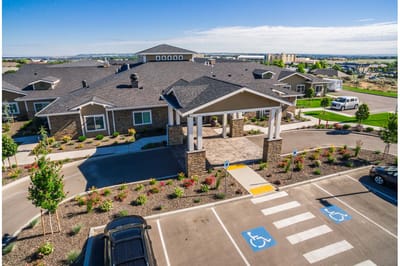 Aerial view of the Ciel of Tri-Cities entrance and garden area