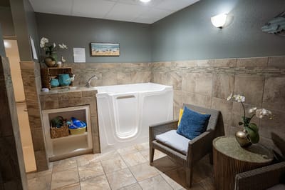A relaxing bathroom area with a walk-in tub