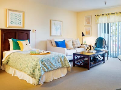 Cozy private resident room with seating area