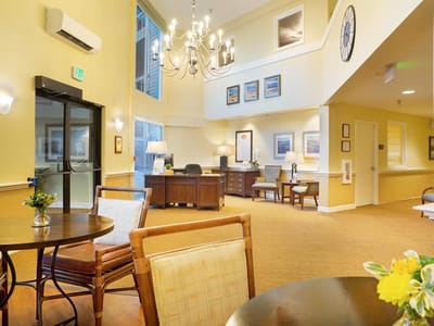 Interior common area with seating and reception desk
