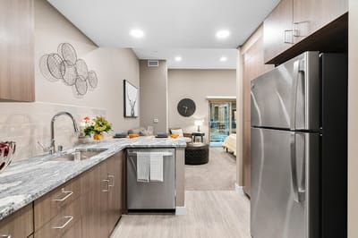 A modern kitchen area in a senior living facility