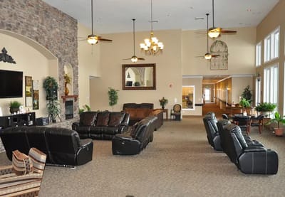 Bright and spacious common area with seating