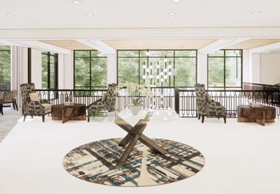 A bright and modern interior lounge area