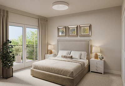 Bright and modern bedroom in a senior living facility