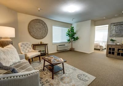 Interior view of a spacious living area with furniture