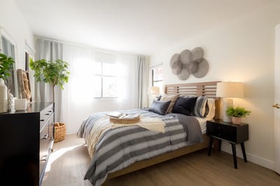 Well-decorated private resident room with natural light