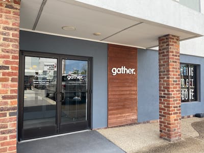 Entrance of a building with signage