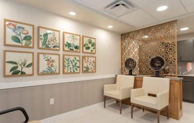 Interior of a common area with decorative art