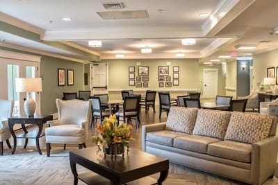 Cozy common area with seating and decorative elements