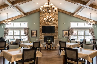 Well-decorated dining room in a senior living facility