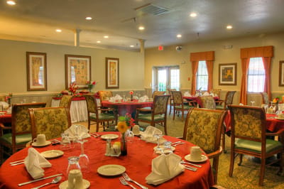Dining room setup with elegant table settings