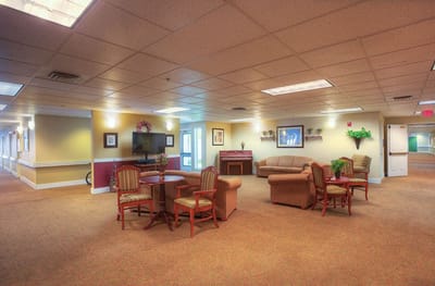 Cozy common area with seating and television