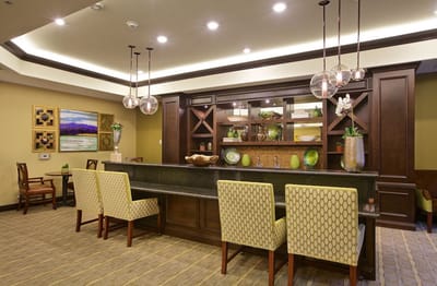 Bright common area with seating and decor