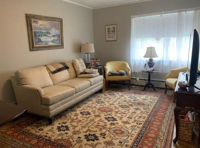 Cozy living area with a sofa and window light