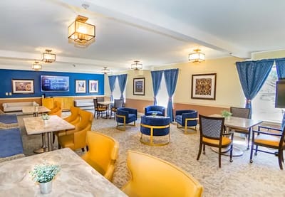 Bright and inviting common area with seating