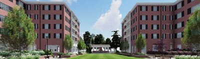 Beautiful outdoor space between residential buildings