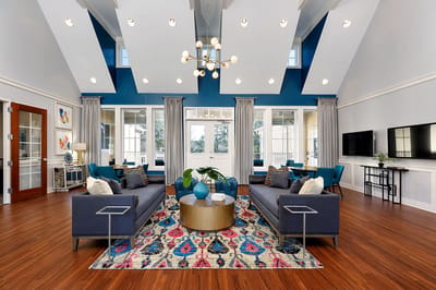 Bright interior lounge area with modern furnishings