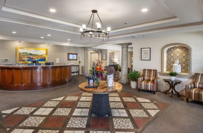 Interior view of the facility lobby with reception area