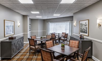 Interior common area with arranged tables and chairs