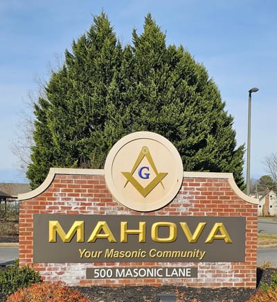 Facility sign for Mahova Your Masonic Community