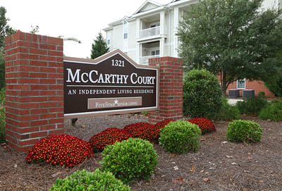 Sign for McCarthy Court independent living residence.