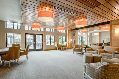 Bright and welcoming common area with seating