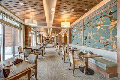 Dining area with elegant decor and seating